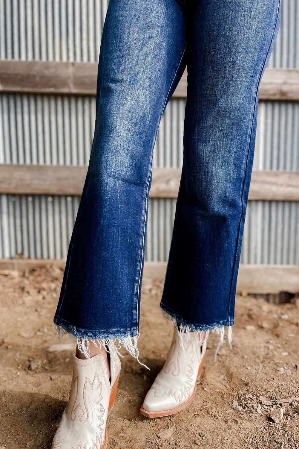 Sail Blue Mineral Wash Raw Hem High Waist Flared Jeans Jeans JT's Designer Fashion