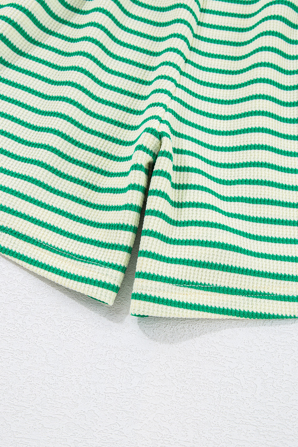 Green Stripe Textured Short Sleeve Collared Buttoned Waist Tie Romper Jumpsuits & Rompers JT's Designer Fashion