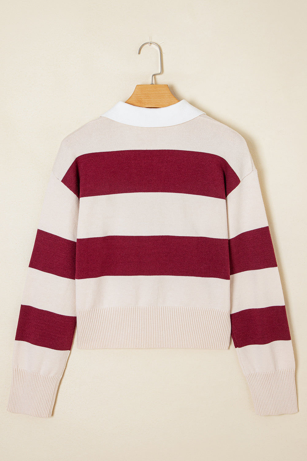 Brown Ribbed Trim Color Block Knitted Polo Collar Sweater Sweaters JT's Designer Fashion