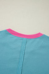 Light Blue Colorblock Patchwork Crew Neck Loose Sweatshirt Sweatshirts & Hoodies JT's Designer Fashion