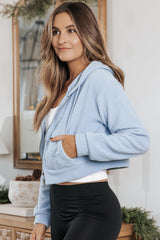 Beau Blue Cropped Sherpa Zip Up Hoodie Sweatshirts & Hoodies JT's Designer Fashion