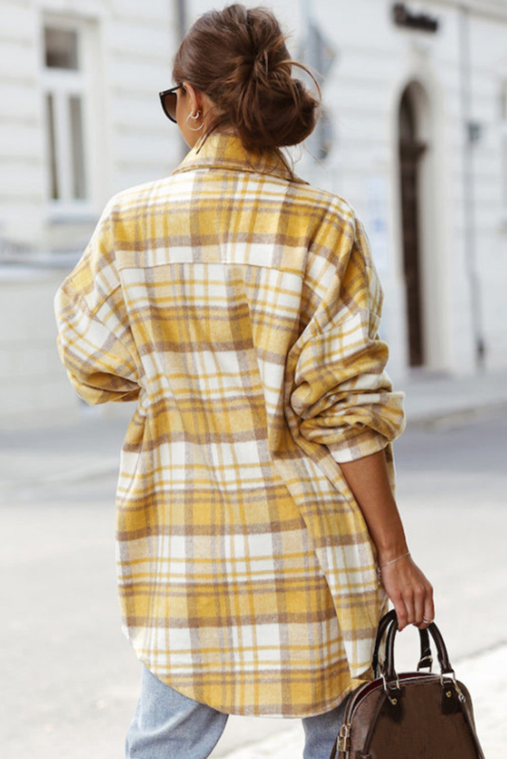 Yellow Plaid Flap Pocket Long Sleeve Shacket Plaid Shackets JT's Designer Fashion