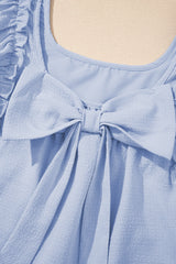 Beau Blue Textured Flutter Sleeve Square Neck Bow Back Mini Dress Mini Dresses JT's Designer Fashion
