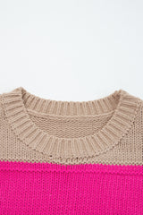 Khaki Stripe Color Block PLus Size Drop Shoulder Sweater Plus Size Sweaters & Cardigans JT's Designer Fashion