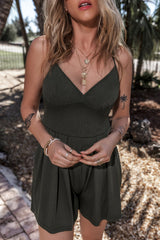 Moss Green Spaghetti Straps Cinched Waist Ribbed Romper Bottoms JT's Designer Fashion