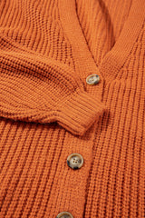 Gold Flame Button Front V Neck Chunky Cardigan Sweater Cardigans JT's Designer Fashion