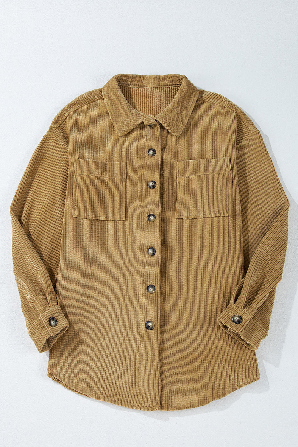 Light French Beige Patched Pocket Button Up Corduroy Shacket Jackets JT's Designer Fashion