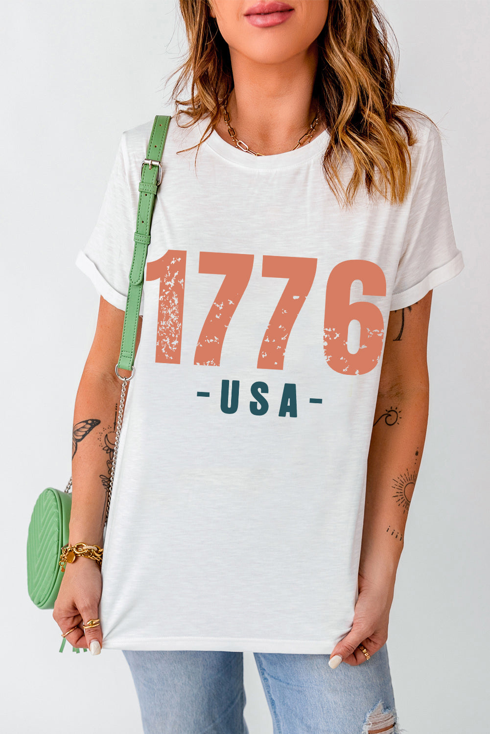 White 1776 USA Vintage Graphic T Shirt Graphic Tees JT's Designer Fashion