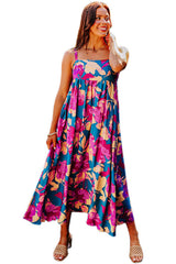 Dark Blue Floral High Waist Sleeveless Flared Long Dress Floral Dresses JT's Designer Fashion