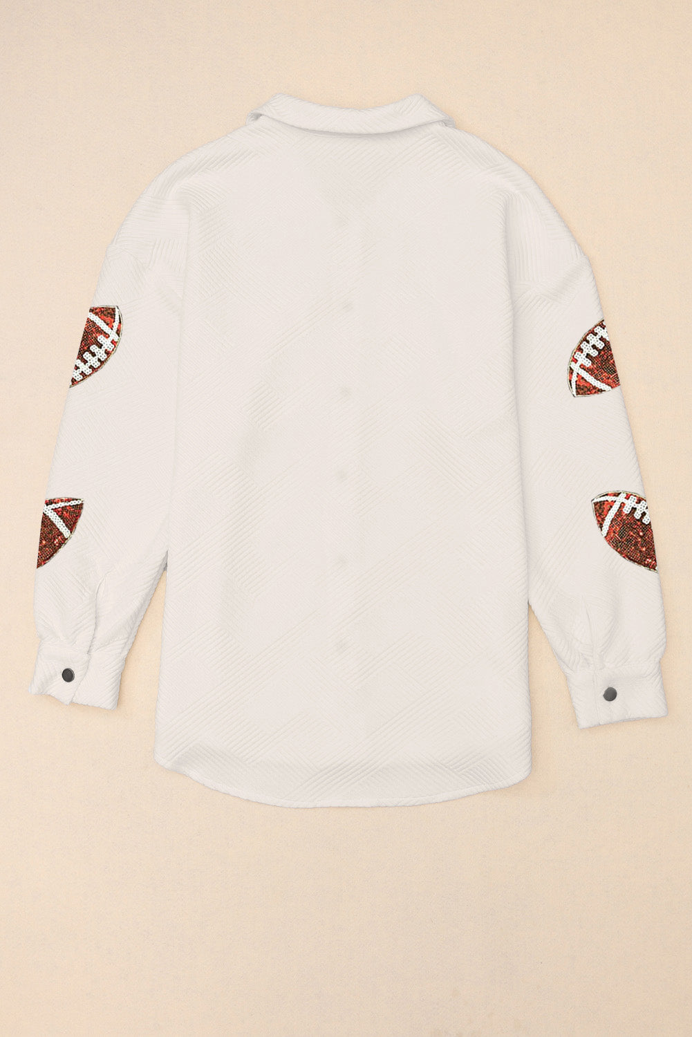 Beige Bubble Gum Texture Sequined Rugby Football Shacket Jackets JT's Designer Fashion