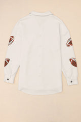 Beige Bubble Gum Texture Sequined Rugby Football Shacket Jackets JT's Designer Fashion
