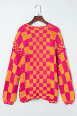 Multicolor Open Front Mixed Checkered Pattern Knit Cardigan Sweaters & Cardigans JT's Designer Fashion