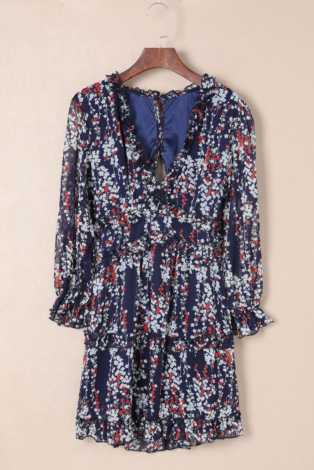 Blue Ruffle Detailing Open Back Floral Dress Floral Dresses JT's Designer Fashion