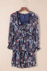 Blue Ruffle Detailing Open Back Floral Dress Floral Dresses JT's Designer Fashion