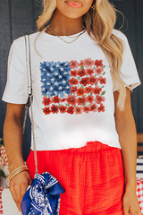White Star Floral American Flag Printed T Shirt Graphic Tees JT's Designer Fashion