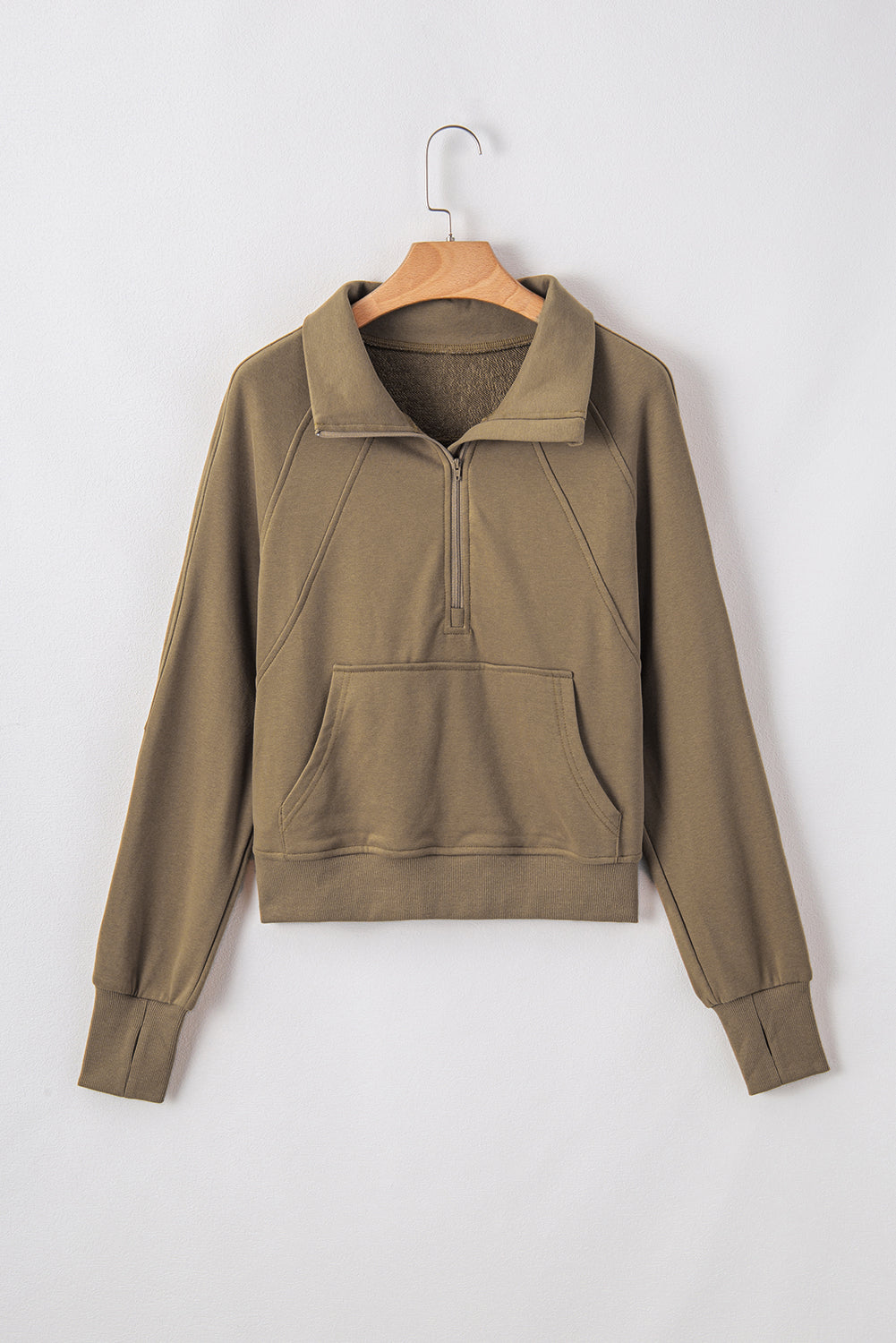 Brown Quarter Zip Stand Neck Kangaroo Pocket Sweatshirt Sweatshirts & Hoodies JT's Designer Fashion