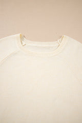 White Buttoned Bishop Sleeve Crew Neck Sweater Sweaters JT's Designer Fashion