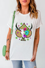 White Checkered Steer Head Spade Print Crew Neck T Shirt Graphic Tees JT's Designer Fashion