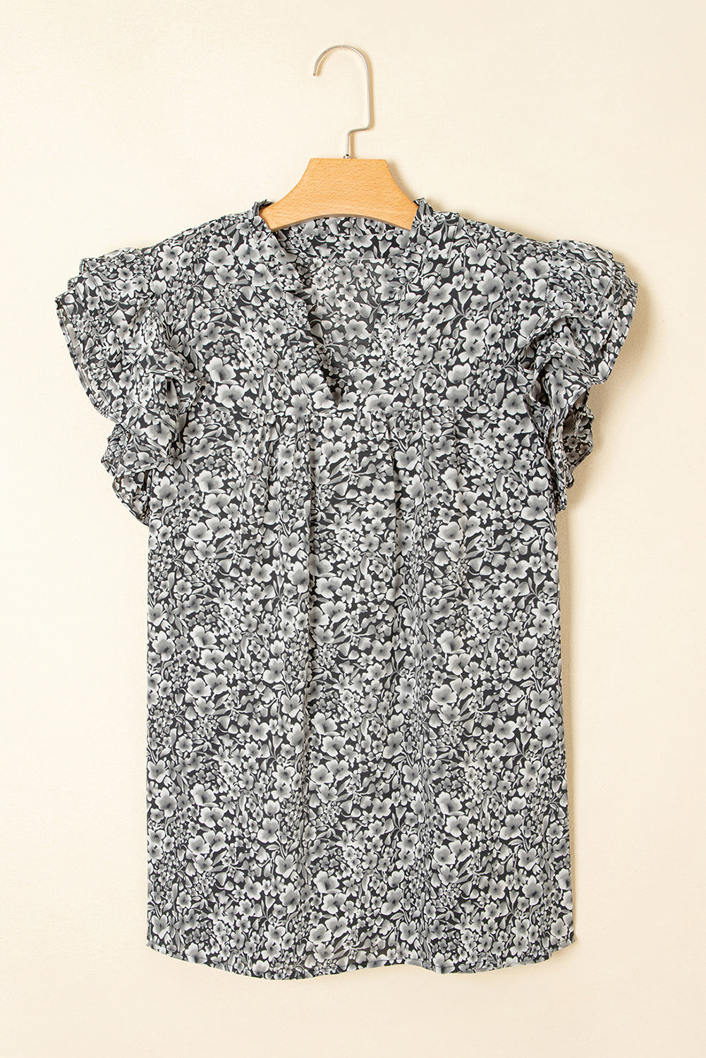 Black Rose Floral Print Ruffle Sleeve Plus Size Shift Top Plus Size Blouses & Shirts JT's Designer Fashion
