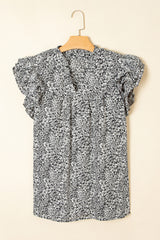 Black Rose Floral Print Ruffle Sleeve Plus Size Shift Top Plus Size Blouses & Shirts JT's Designer Fashion