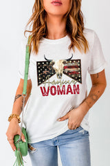 White American Woman Bull Skull Graphic T Shirt Graphic Tees JT's Designer Fashion