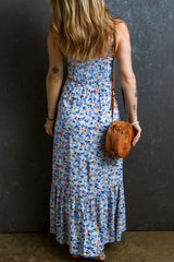 Sky Blue Sexy Frilly Pleated Long Floral Dress Dresses JT's Designer Fashion