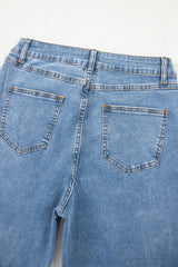 Blue Mid Rise Asymmetrical Waist Wide Leg Jeans Jeans JT's Designer Fashion