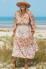 Khaki Plus Size Floral Tiered Ruffle Maxi Dress Plus Size Maxi Dresses JT's Designer Fashion