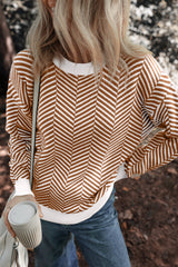 Coffee Contrast Edge Crew Neck Drop Shoulder Sweater Sweaters JT's Designer Fashion