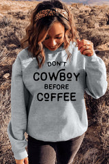 Gray Letter Print Drop Shoulder Crew Neck Pullover Sweatshirt Graphic Sweatshirts JT's Designer Fashion