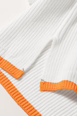 White Colorful Edge Quarter Zip Drop Shoulder Sweater Sweaters & Cardigans JT's Designer Fashion