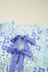 Sky Blue Leopard Contrast Bow Puff Sleeve Mini Dress Mini Dresses JT's Designer Fashion