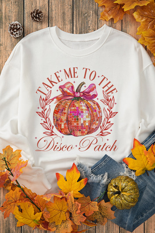 Beige Halloween Disco Ball Pumpkin Print Pullover Sweatshirt Beige 50%Polyester+50%Cotton Graphic Sweatshirts JT's Designer Fashion