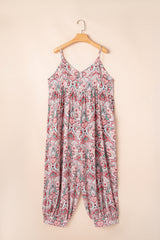 Multicolour Plus Size Paisley Print Sleeveless V Neck Jogger Jumpsuit Plus Size Bottoms JT's Designer Fashion