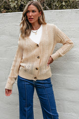 Beige Open Knit Drop Shoulder Sweater Cardigan Cardigans JT's Designer Fashion