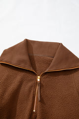Brown Half Zip Fleece Pullover Sweatshirt Sweatshirts & Hoodies JT's Designer Fashion