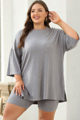 Light Grey Solid Color Loose Tunic Top and Slim Shorts Set Short Sets JT's Designer Fashion