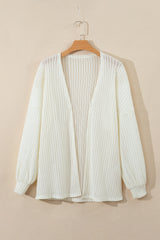 Beige Textured Lantern Sleeve Open Kimono Kimonos JT's Designer Fashion