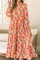 Multicolor Boho Floral Collared Long Sleeve Ruffled Dress Floral Dresses JT's Designer Fashion