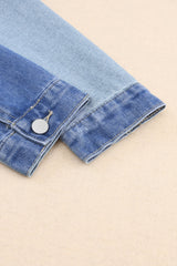 Sky Blue Color Block Denim Patchwork Frayed Hem Jacket Denim Jackets JT's Designer Fashion