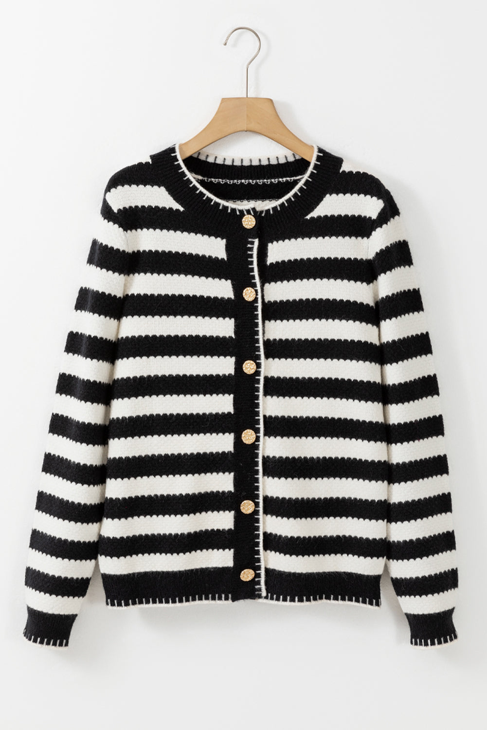 White Stripe Chic Golden Button Cardigan Sweater Cardigans JT's Designer Fashion