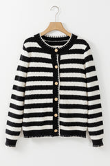 White Stripe Chic Golden Button Cardigan Sweater Cardigans JT's Designer Fashion