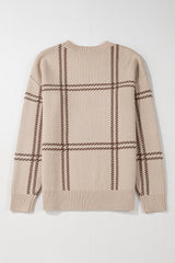 Khaki Plaid Pattern Knitted Drop Shoulder Sweater Sweaters JT's Designer Fashion