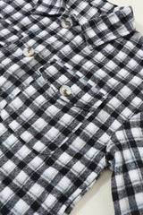 Black Plaid Print Chest Pockets Buttoned Tunic Shacket Plaid Shackets JT's Designer Fashion
