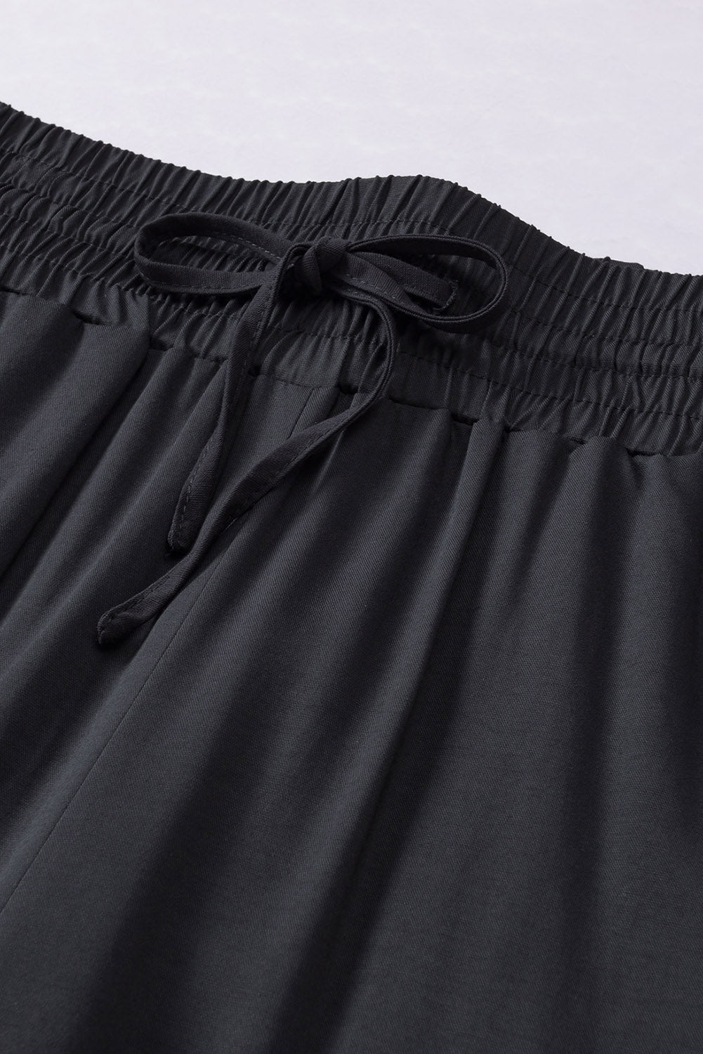 Black Drawstring Elastic Waist Casual Wide Leg Pants Pants & Culotte JT's Designer Fashion
