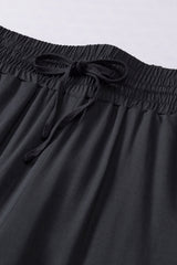 Black Drawstring Elastic Waist Casual Wide Leg Pants Pants & Culotte JT's Designer Fashion