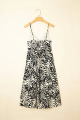 Khaki Tropical Palm Print Wrapped V Neck Spaghetti Straps Tiered Dress Midi Dresses JT's Designer Fashion