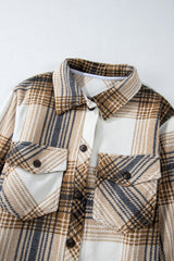 Multicolour Plaid Print Flap Pocket Button Up Shacket Plaid Shackets JT's Designer Fashion