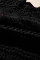 Black Hollow-out Cable Knit Cropped Sweater Sweaters JT's Designer Fashion