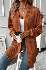 Chestnut Textured Knit Side Pockets Open Front Cardigan Cardigans JT's Designer Fashion